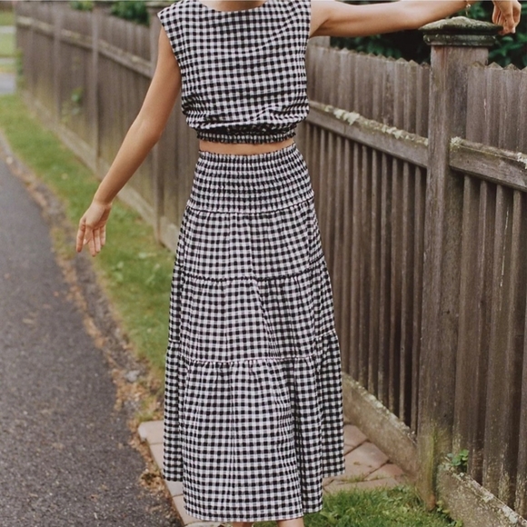 Anthropologie Dresses & Skirts - NWT Anthropologie Maeve Maxi Skirt Large Black Gingham Plaid L New Smocked